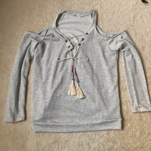 Gray Cold Shoulder Lace Up front